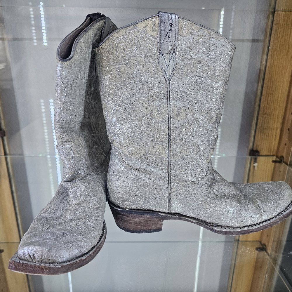 Silver Glitter Cowboy Boots